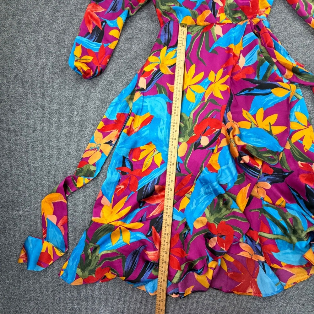 Tahari ASL Womens Pink Floral Faux Wrap Ruffle Midi Dress Long Sleeve Size 12 - Picture 7 of 12